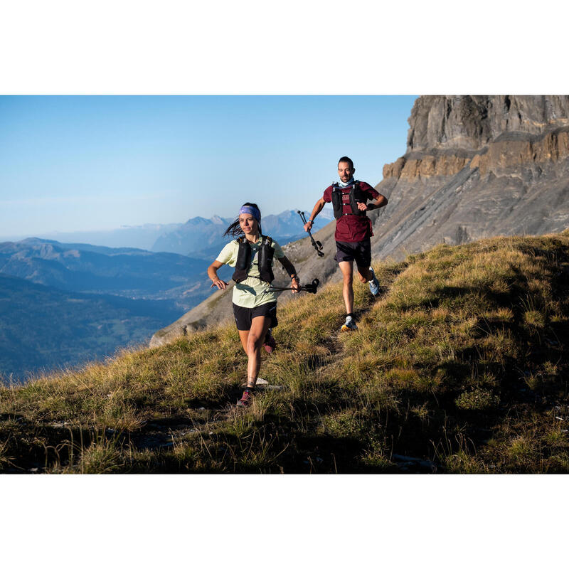 Laufshirt kurzarm Trailrunning Damen - hellgrün mit Grafikprint