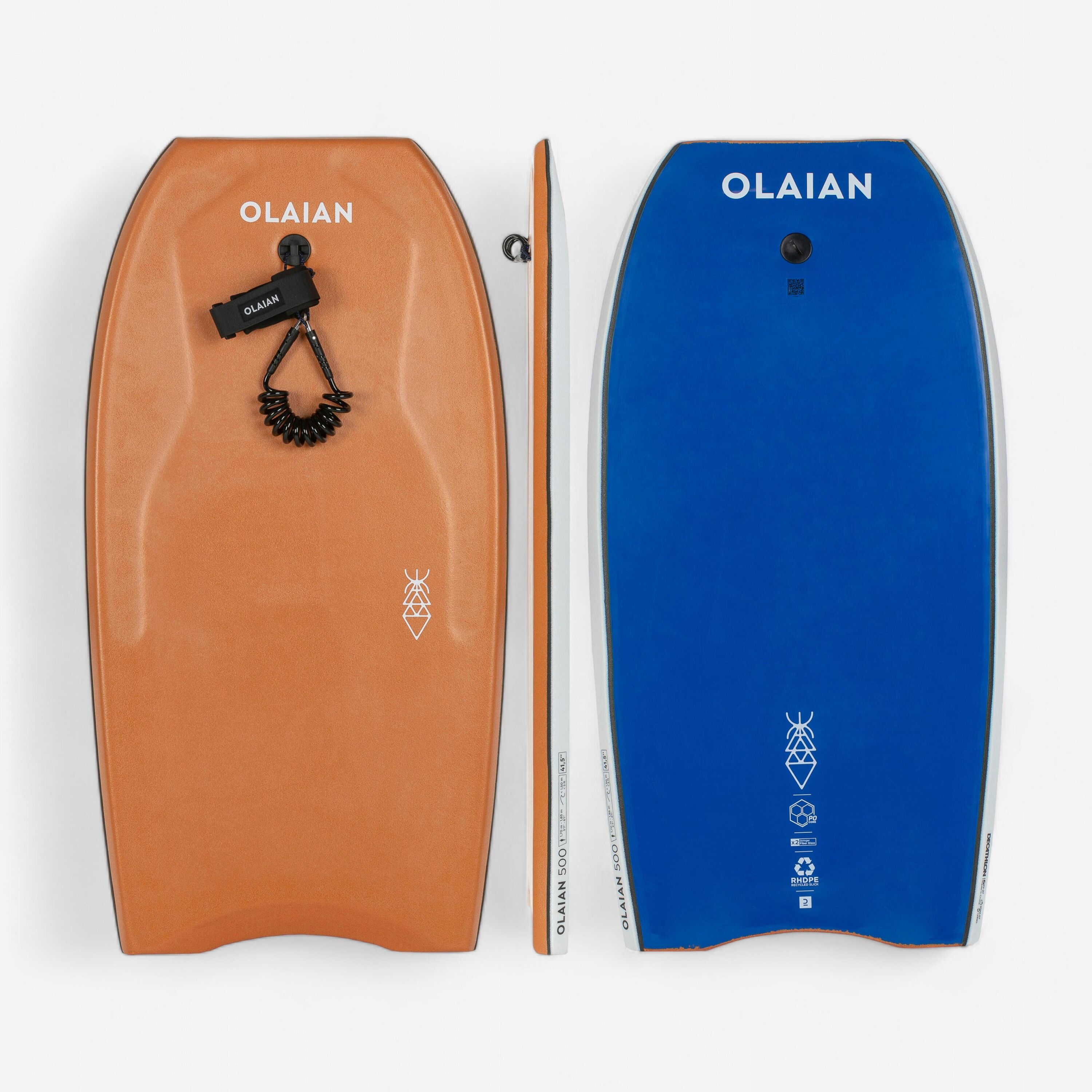 OLAIAN Bodyboard 500 brown blue with leash