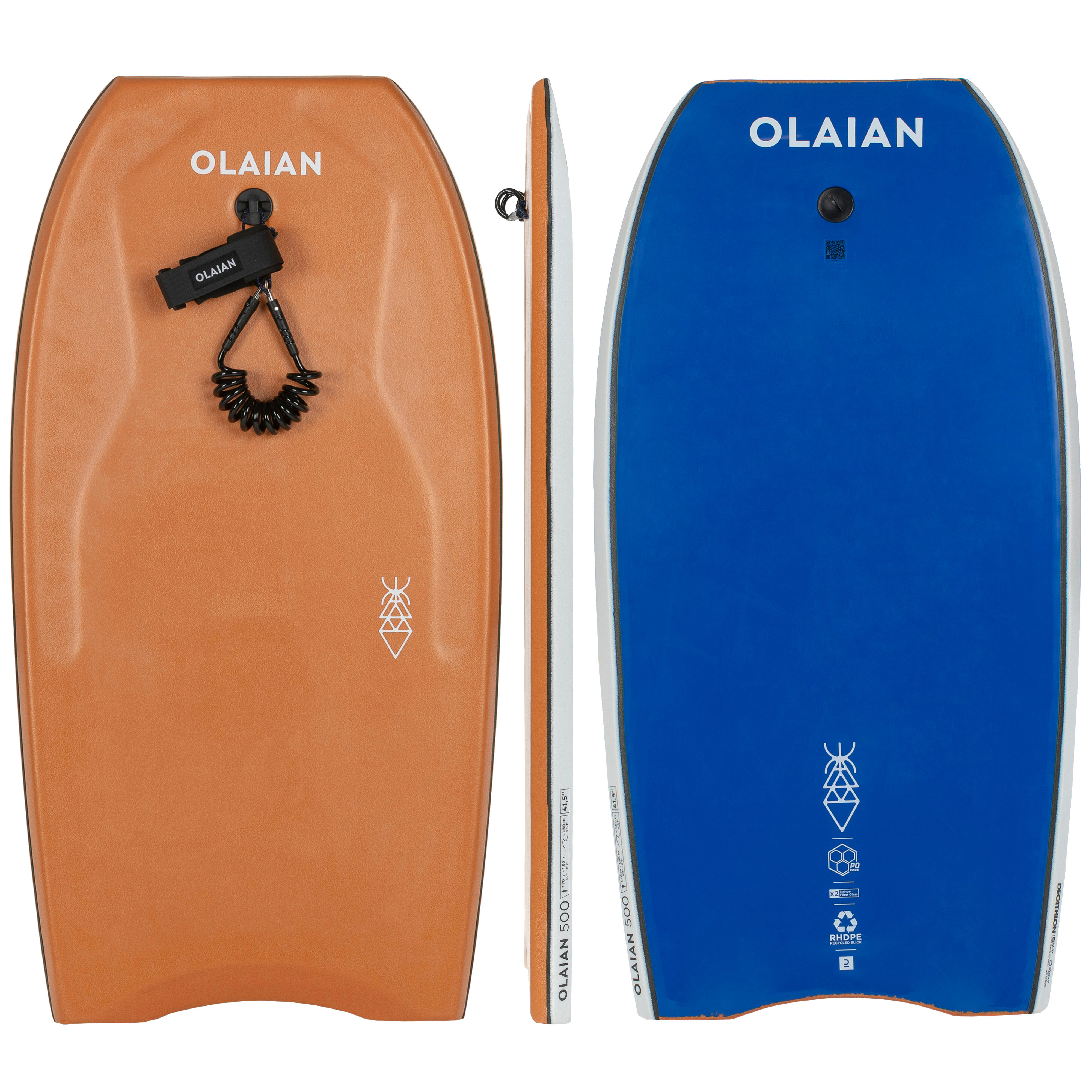 OLAIAN Bodyboard mit Leash 500 braun/blau 41.5