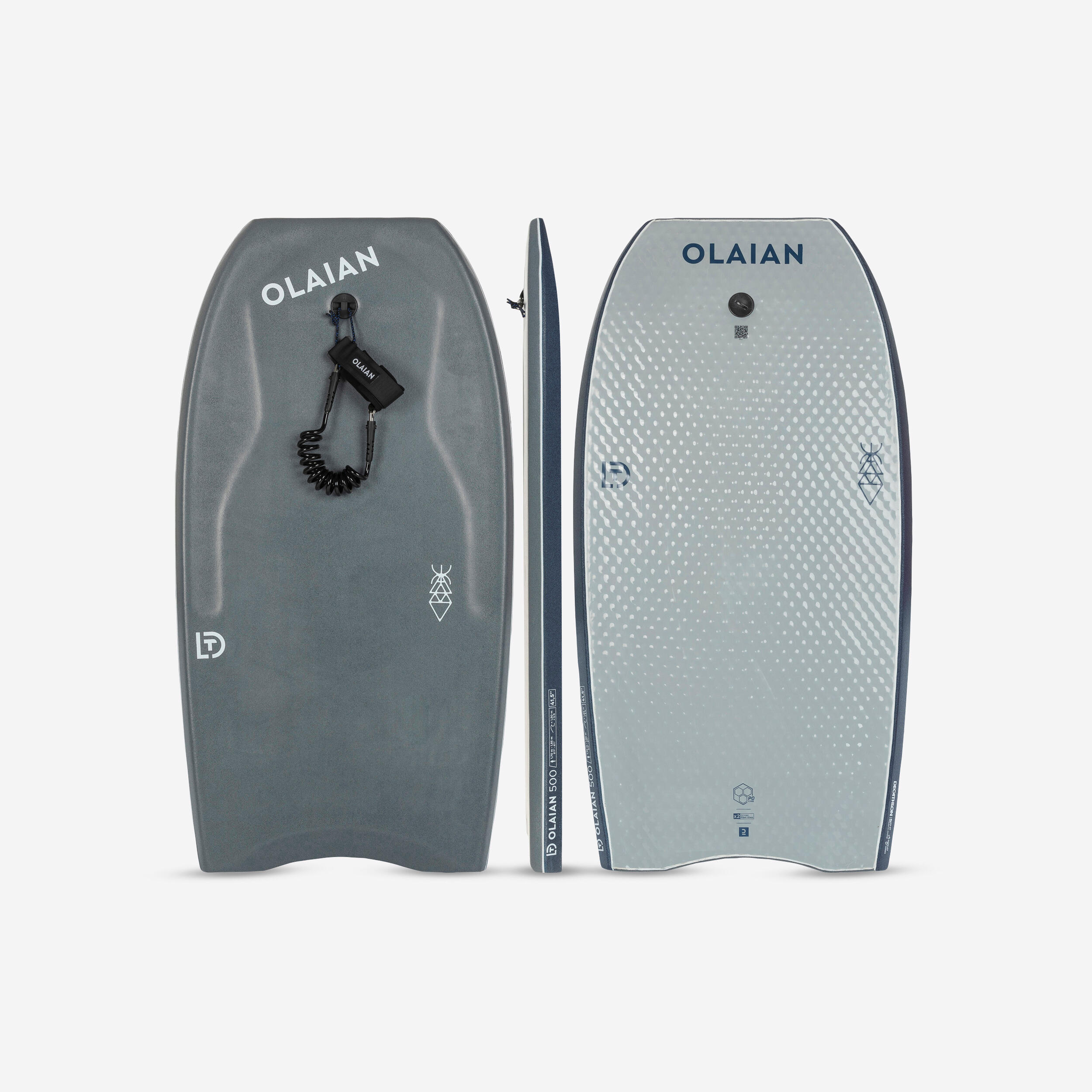 OLAIAN Bodyboard 500 grey mesh and leash