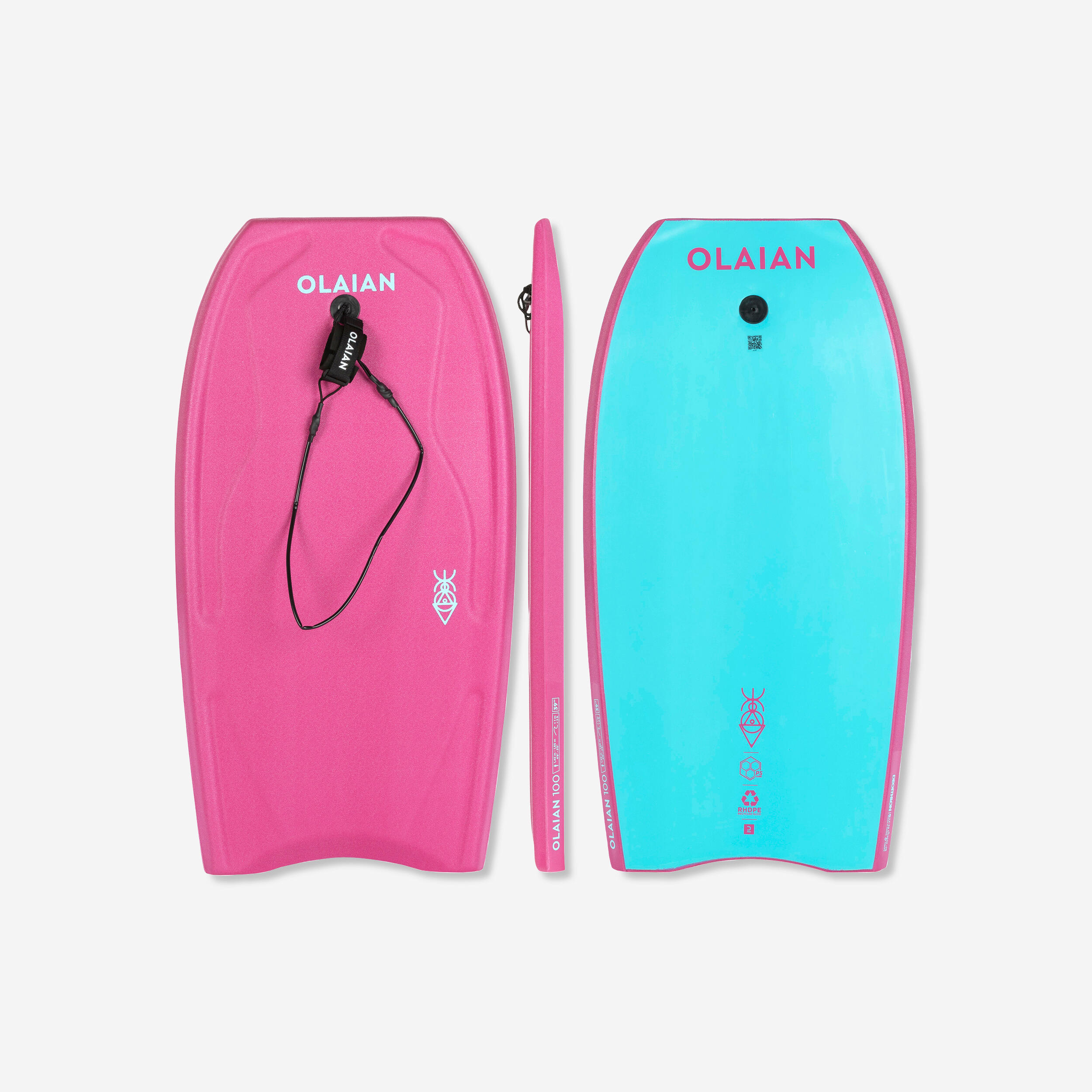 OLAIAN Bodyboard 100 pink blue with wrist leash