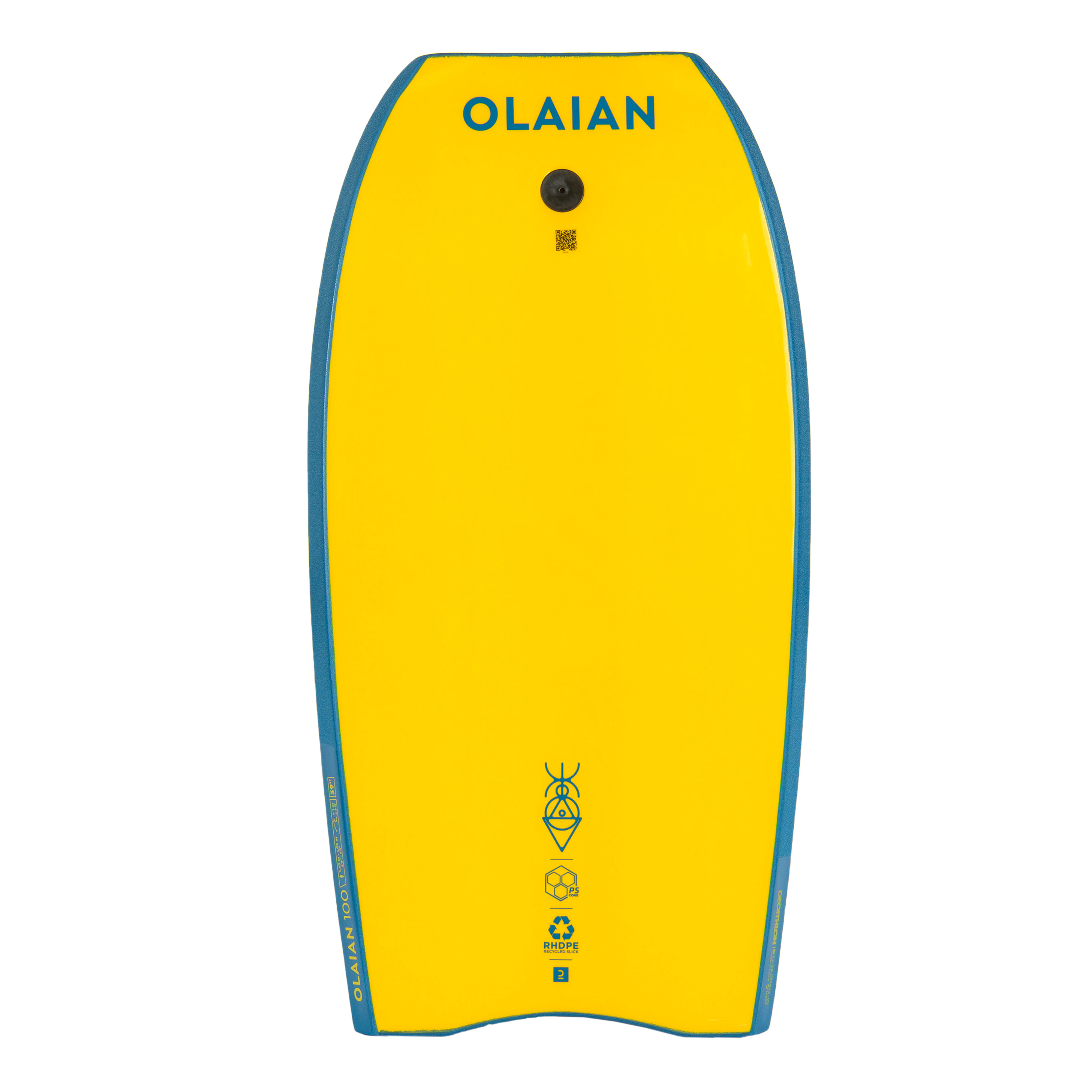 Bodyboard with wrist leash - 100 Blue/Yellow - OLAIAN