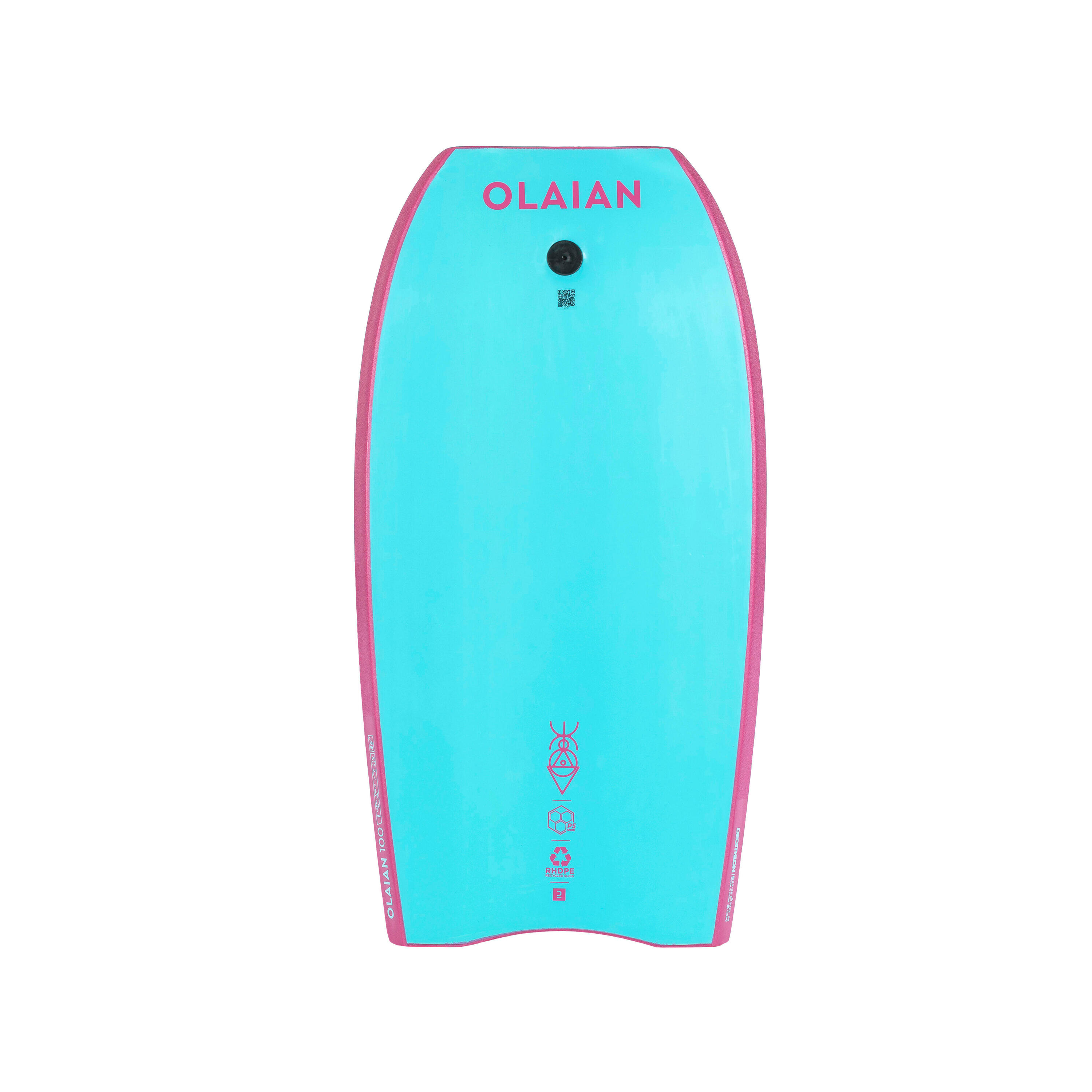 Kids' bodyboard 100 with wrist leash pink blue 3/7