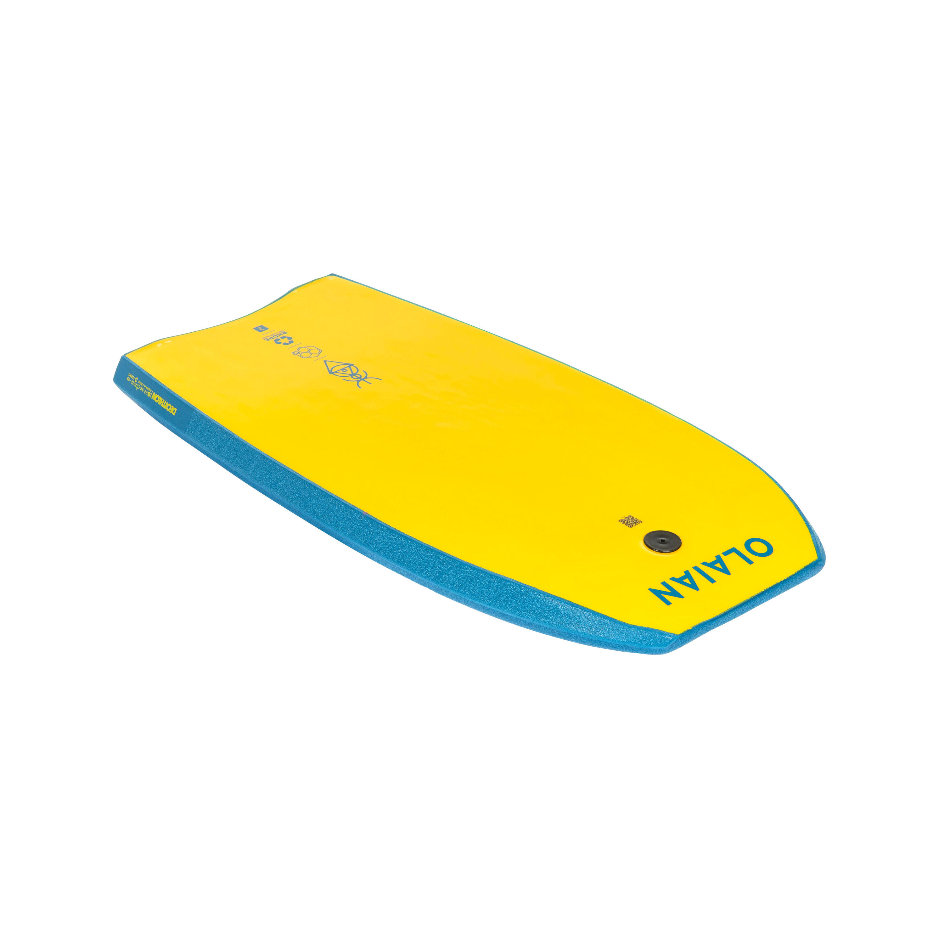 Kids' Bodyboard 100 blue yellow with wrist leash 6/7