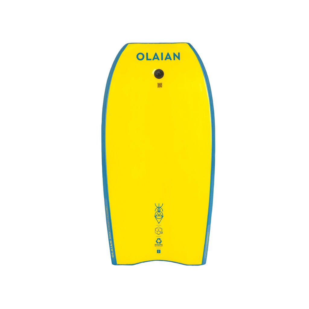 Detský bodyboard 100 pevný s leashom na zápästie modro-žltý
