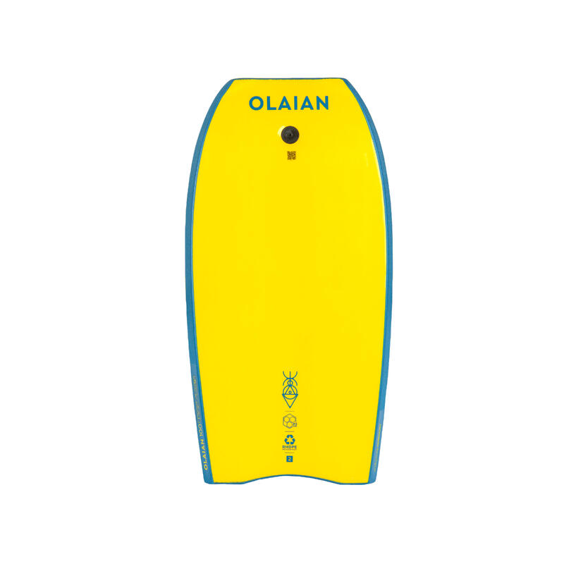 Bodyboard 100 Junior bleu jaune avec leash poignet