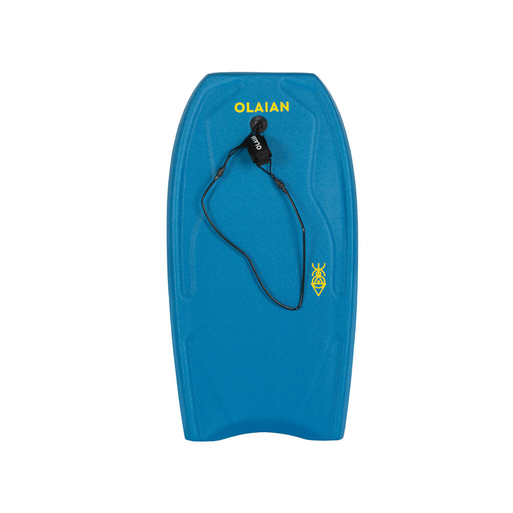 Kids' Bodyboard 100 blue yellow with wrist leash