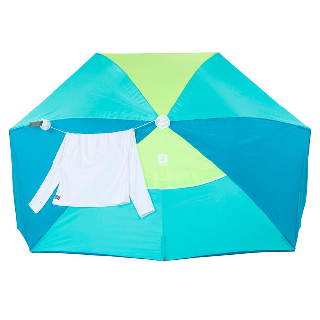 3person sun Shelter beach Parasol UPF50+ Iwiko 180 blue yellow Decathlon