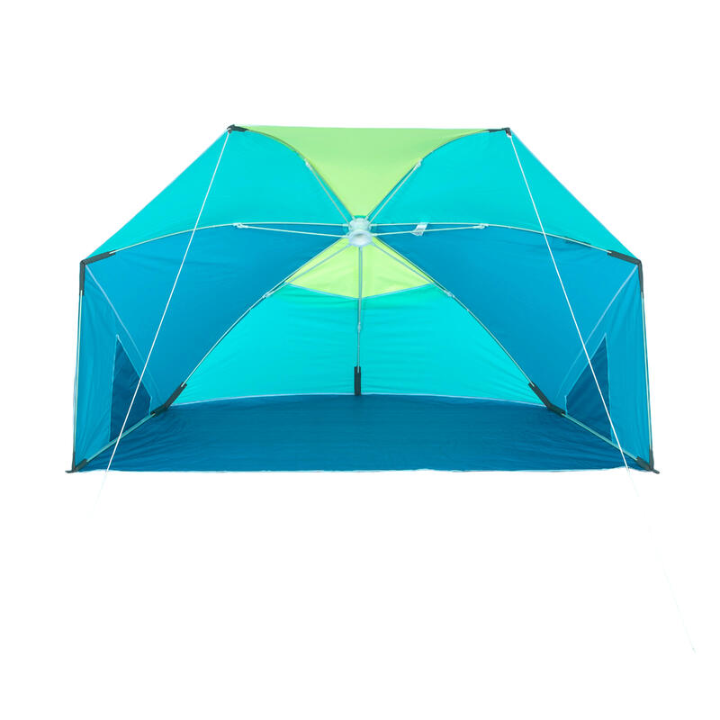 Parasol Abri plage solaire Iwiko 180 bleu jaune UPF50+ 3 places