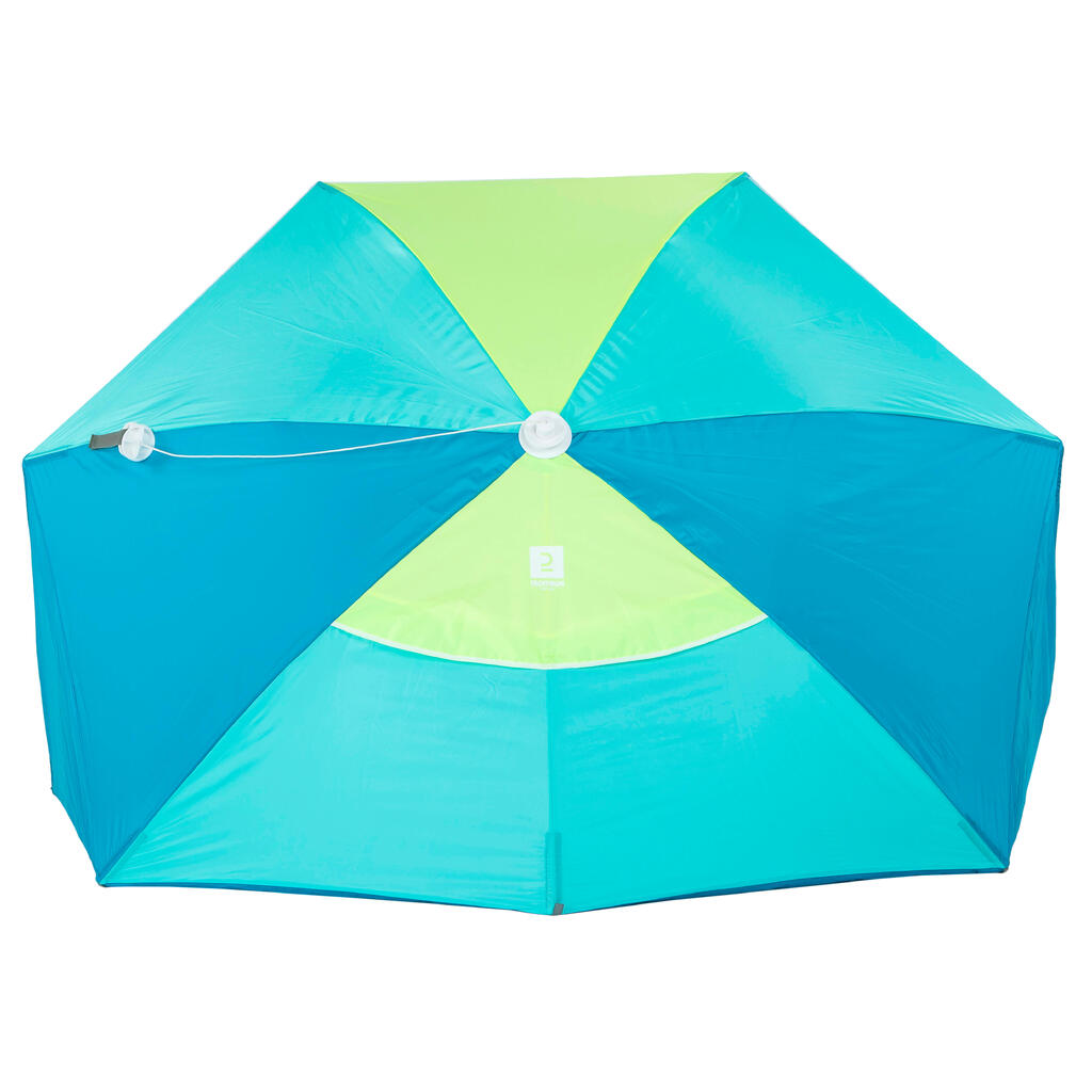 Parasol Abri plage solaire Iwiko 180 bleu jaune UPF50+ 3 places