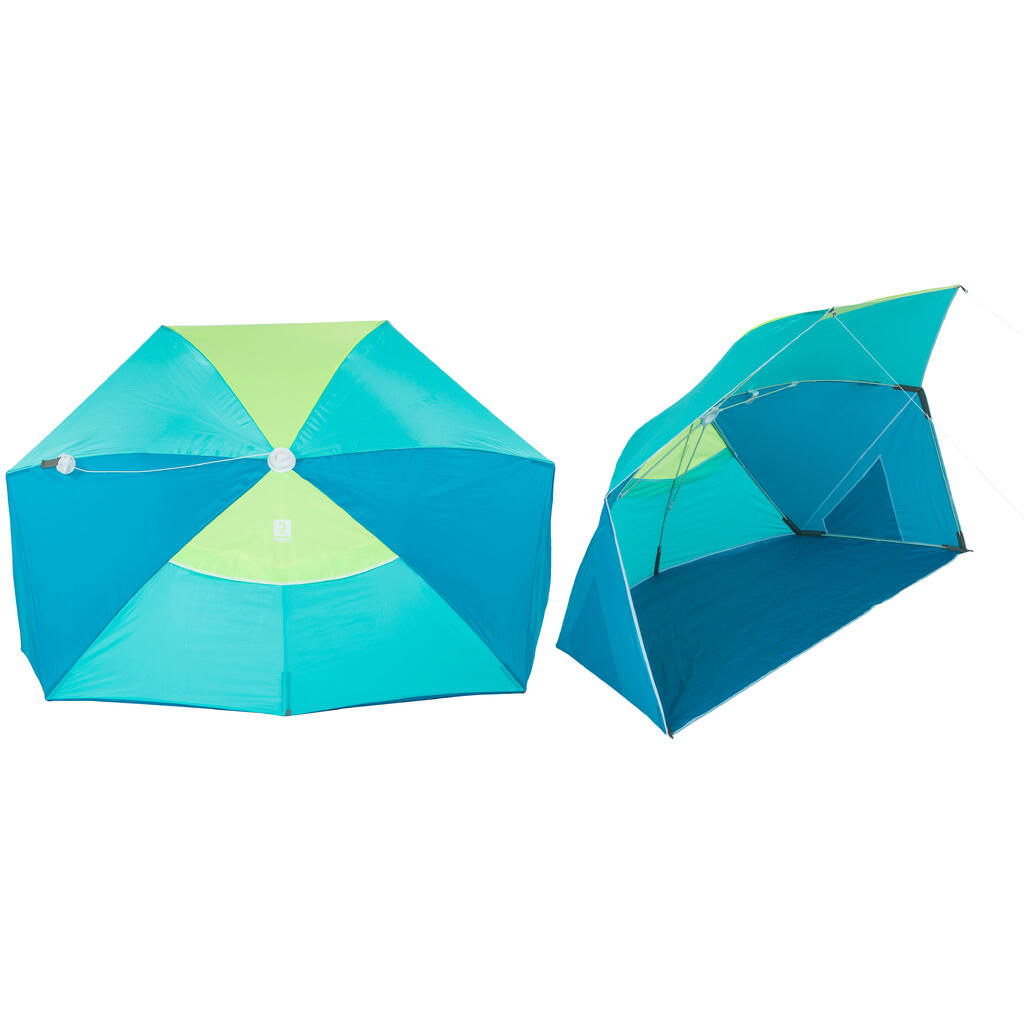 Parasol Abri plage solaire Iwiko 180 bleu jaune UPF50+ 3 places