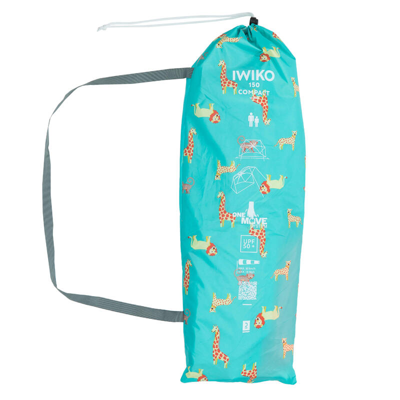 Baby compact beach tent UPF50+ 1.5 places - Iwiko 150 printed blue
