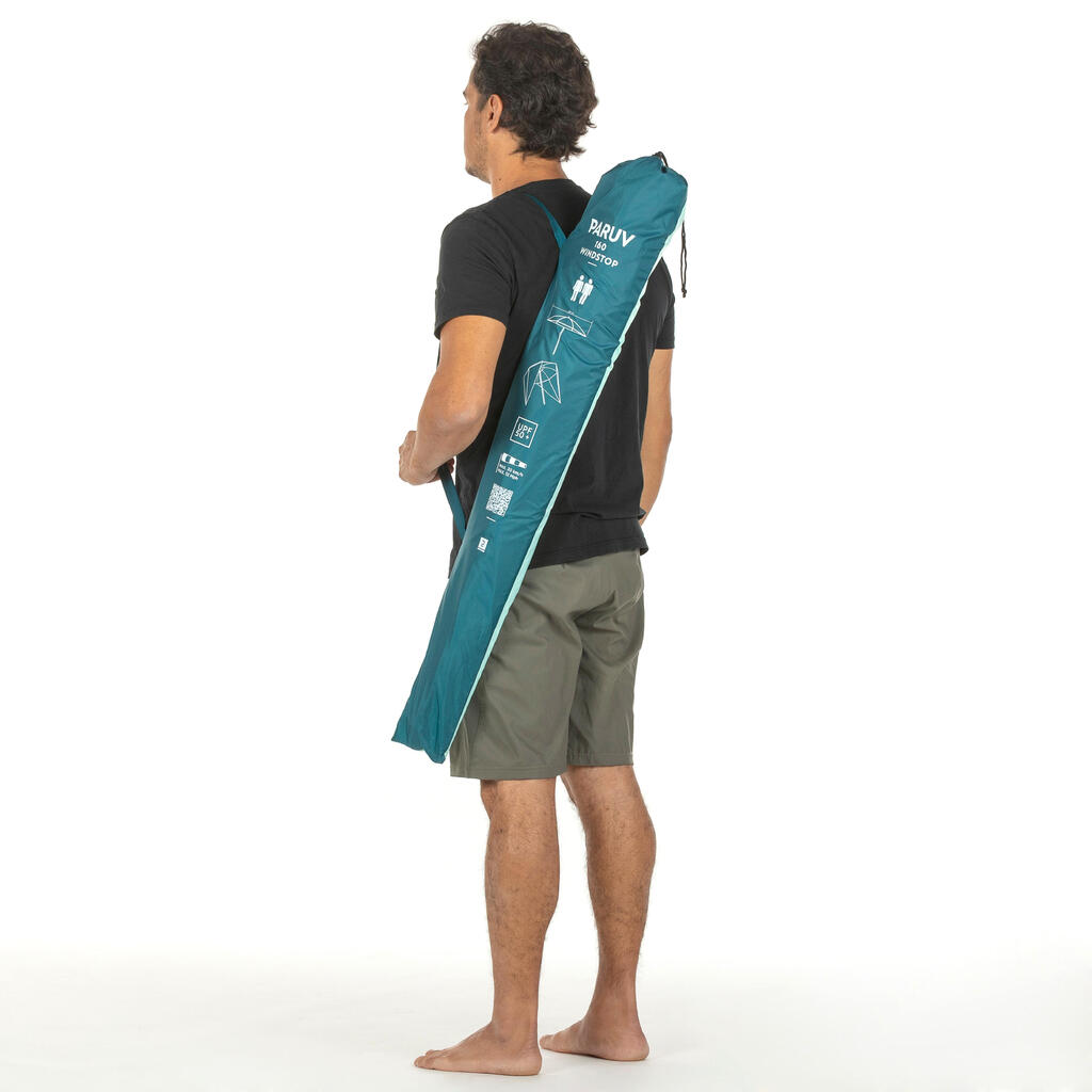 Parasol de plage 2 places UPF 50+ - Paruv windstop 160 bleu jaune