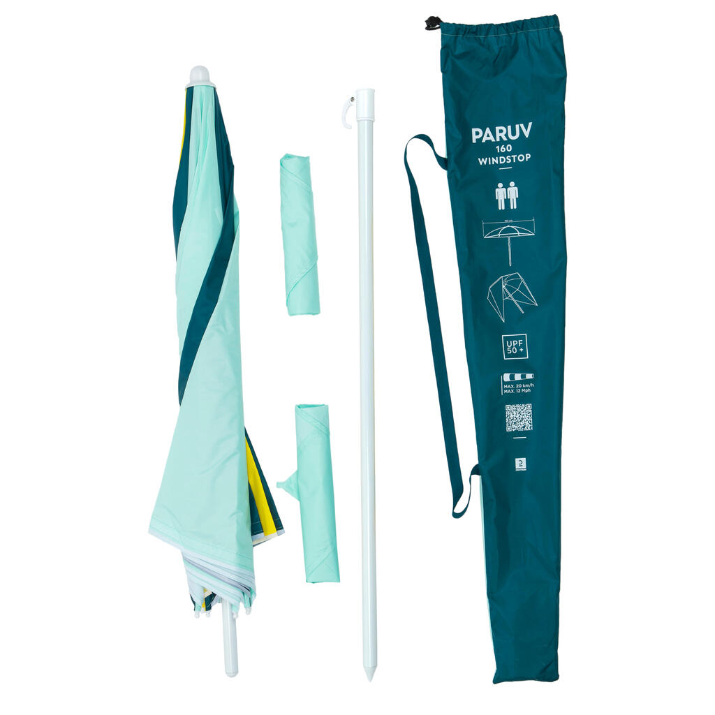 Parasol de plage 2 places UPF 50+ - Paruv windstop 160 bleu jaune