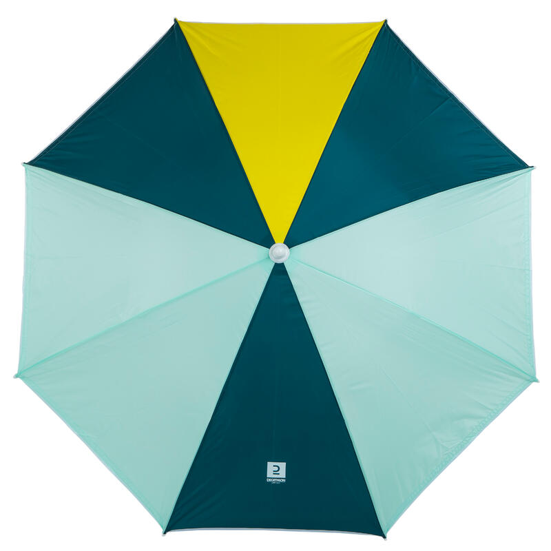 Parasol de plage PARUV Windstop turquoise jaune vert foncé UPF50+ 2 places