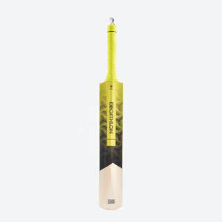 Kids Kashmir Poplar Wood Cricket Bat Size 5 Solid Drek Soft & Medium for Tennis Ball T500 Max - Lime & Green