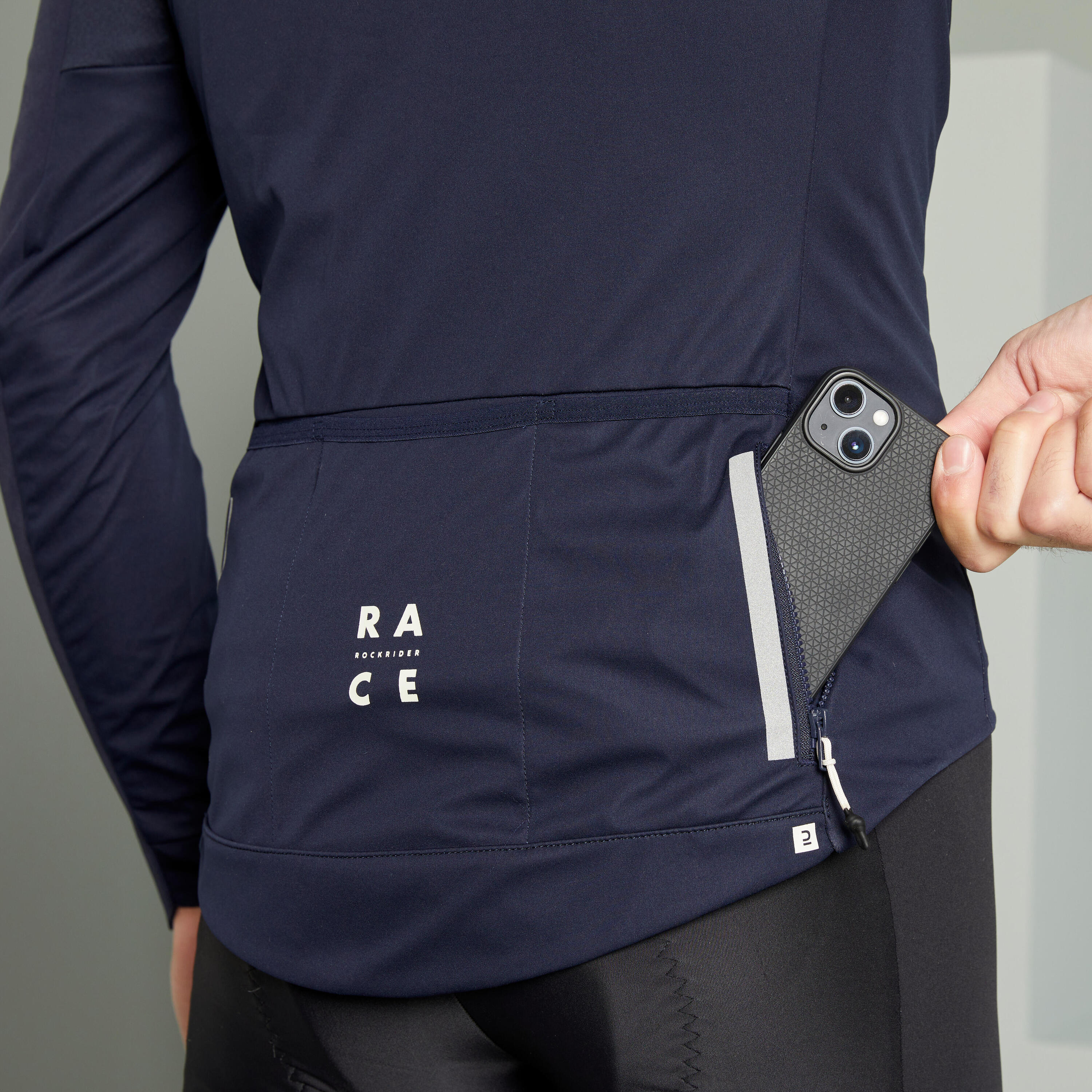 Fahrrad Winterjacke langarm enganliegend MTB Herren dunkelblau  11/13