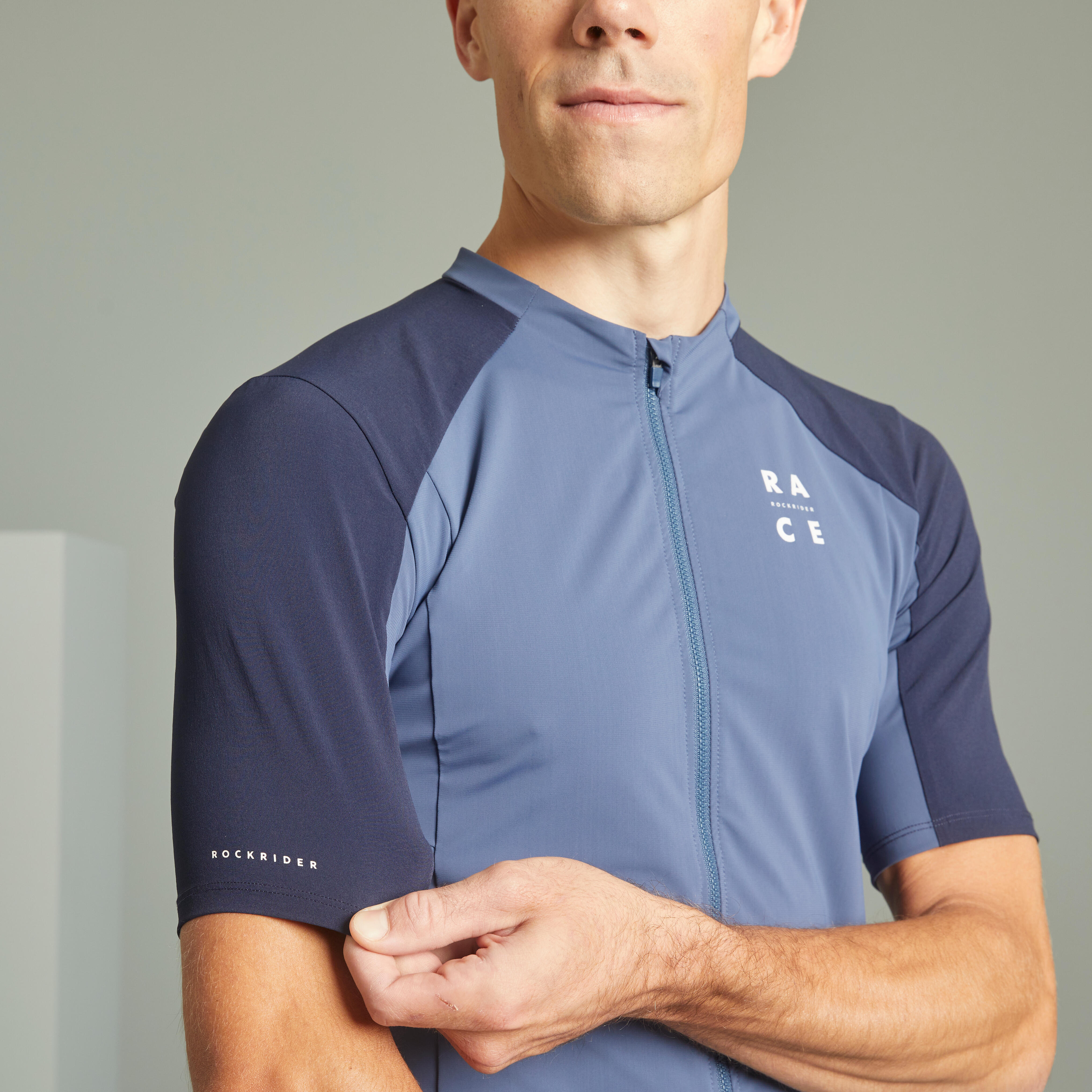 ROCKRIDER Pánsky cyklistický dres Race s krátkym rukávom modrý M · záber 8