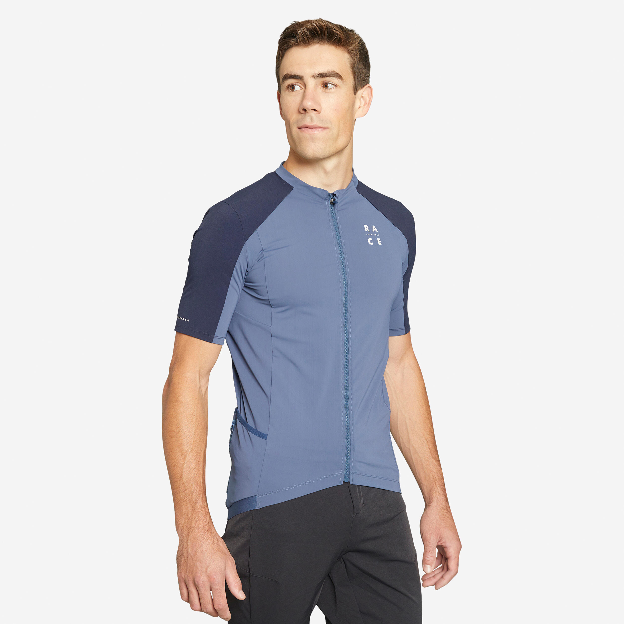 Short Sleeved Mountain Biking Jersey Race Blue Decathlon