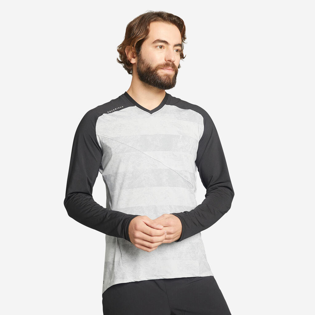 All-mountain long-sleeved mountain bike jersey feel - grey/black