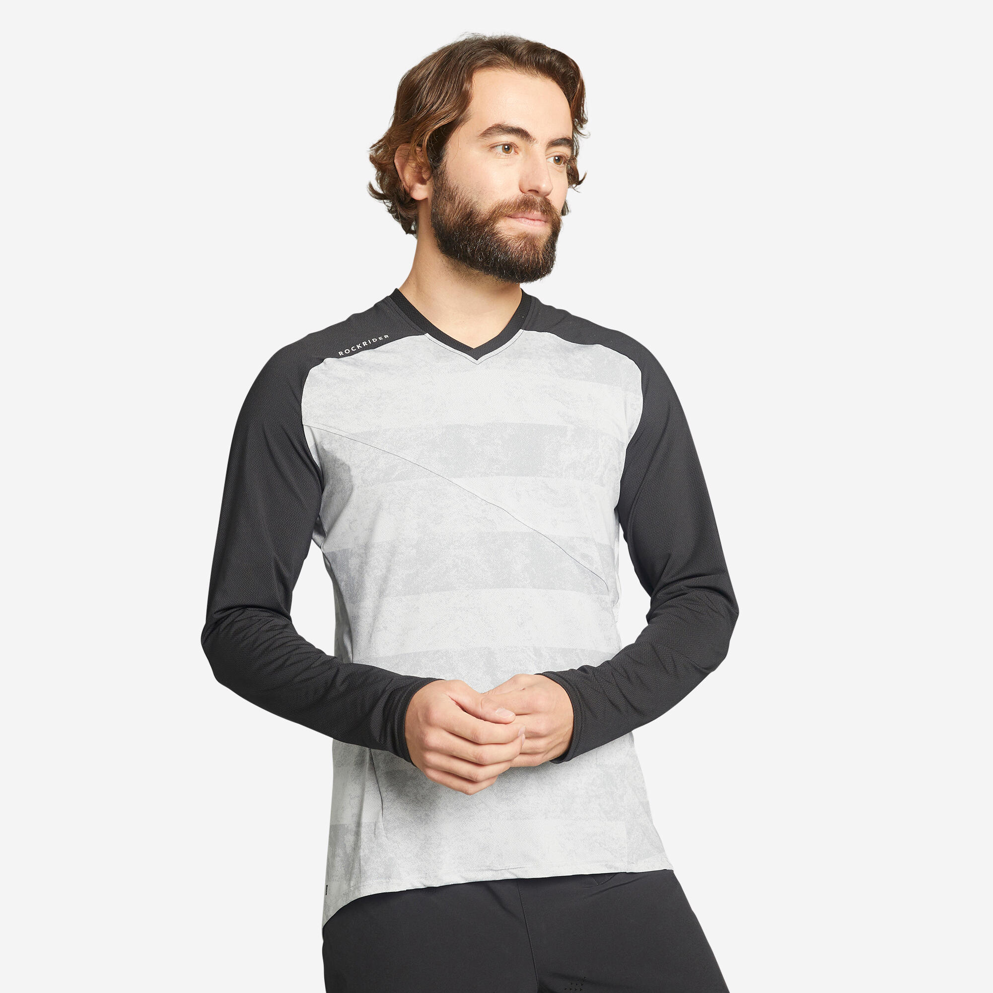 Maillot ciclismo MTB manga larga hombre Rockrider AM gris negro Decathlon