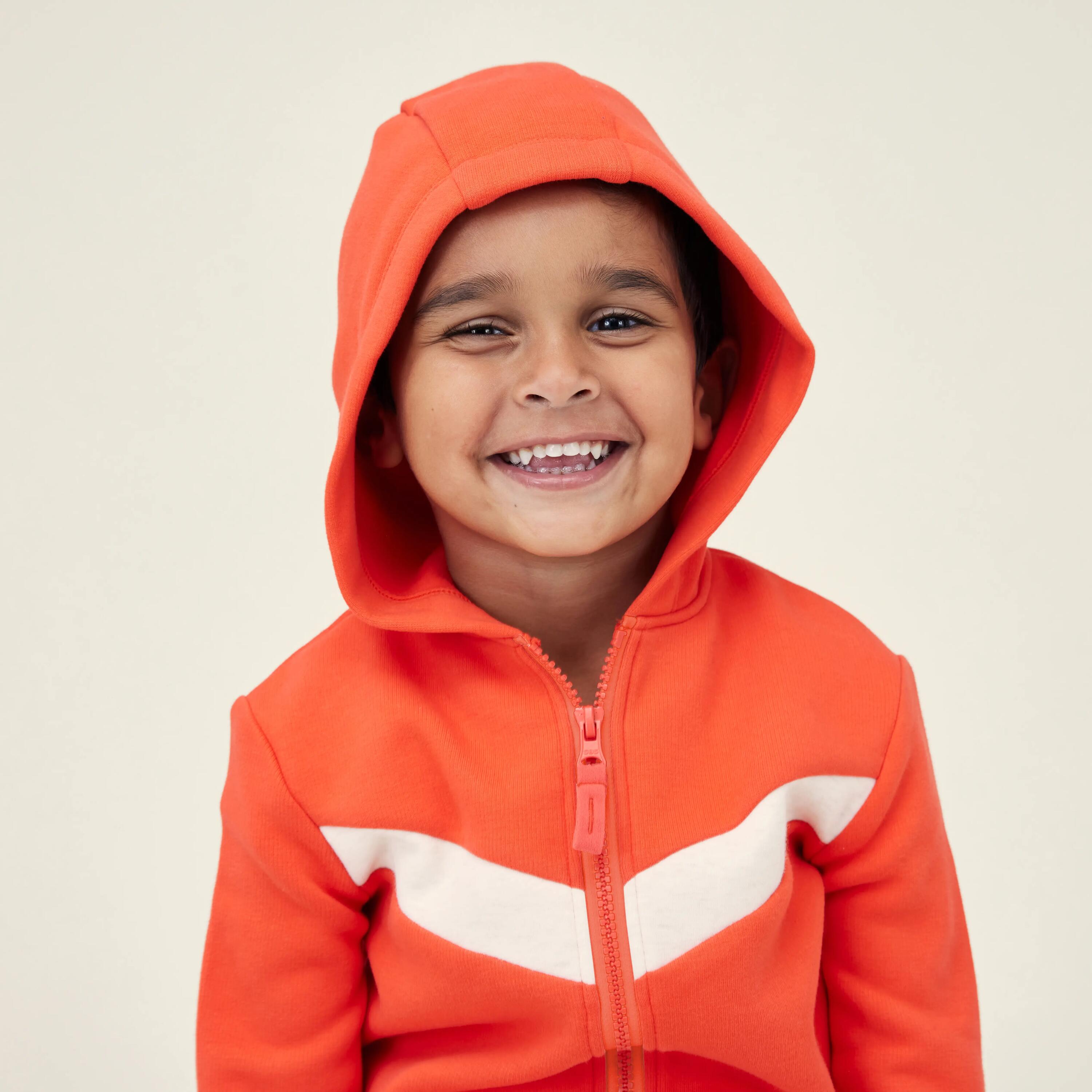 Baby's Zip-Up Basic Sweatshirt - Orange/Beige 2/5