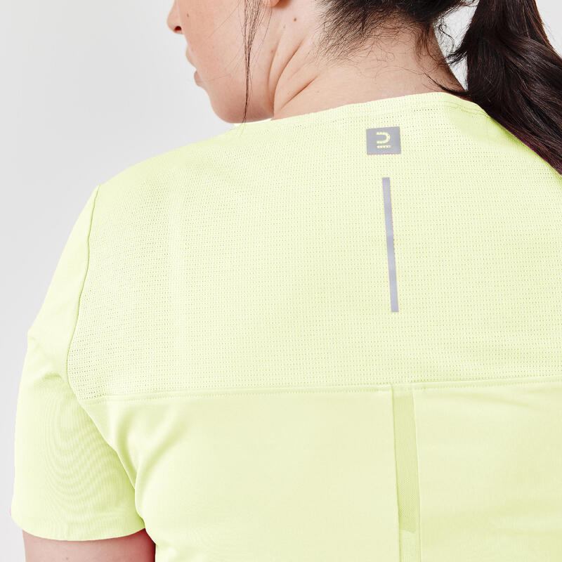 Camiseta transpirable running mujer - Dry+ Breath amarillo fluorescente 