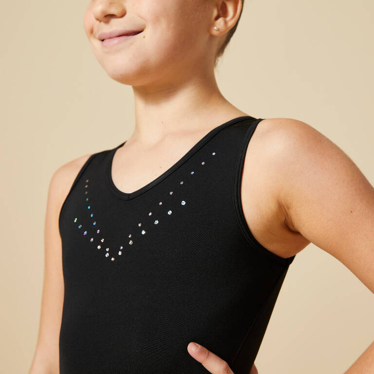 Girls' Basic Sleeveless Gym Leotard - Black