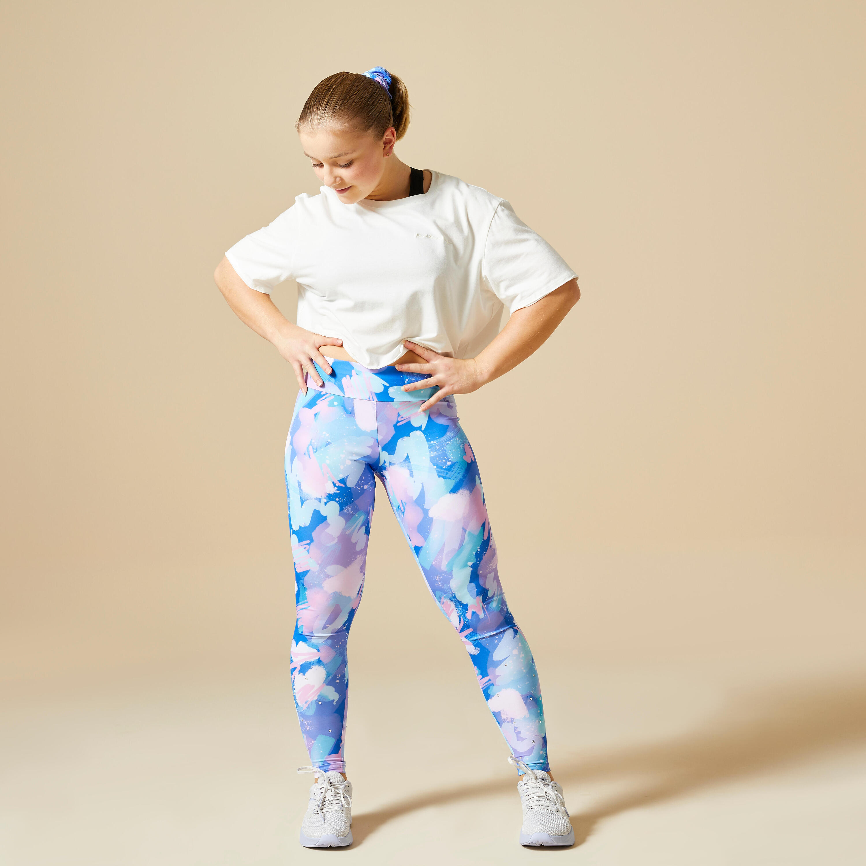 Girls' High-Waisted Gym Leggings - Blue Print 2/6