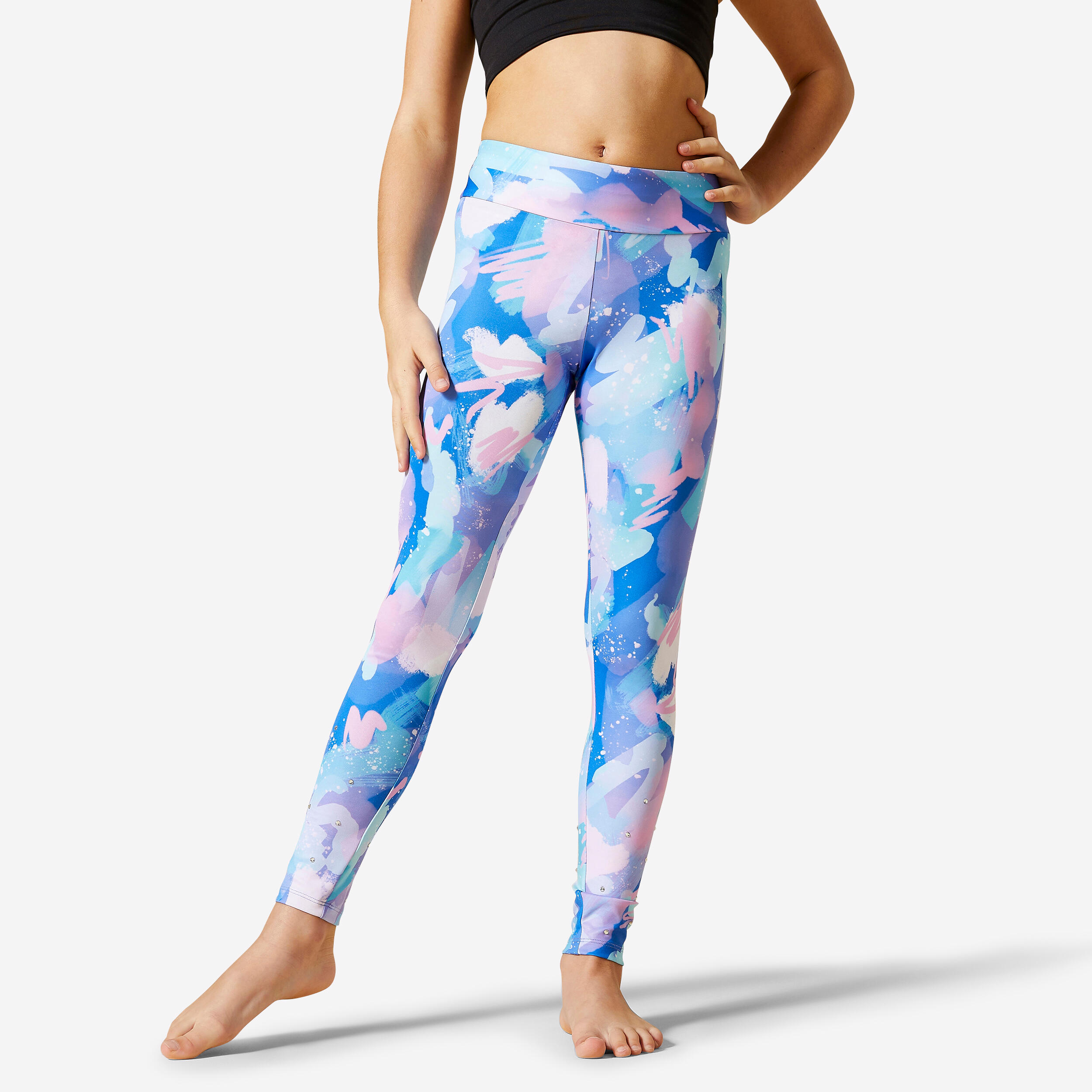 Leggings da ginnastica a vita alta per bambina, blu