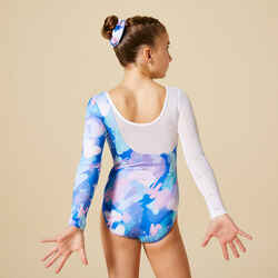 Girls' Long-Sleeved Gym Leotard with Rhinestones JML 980 - Blue Print