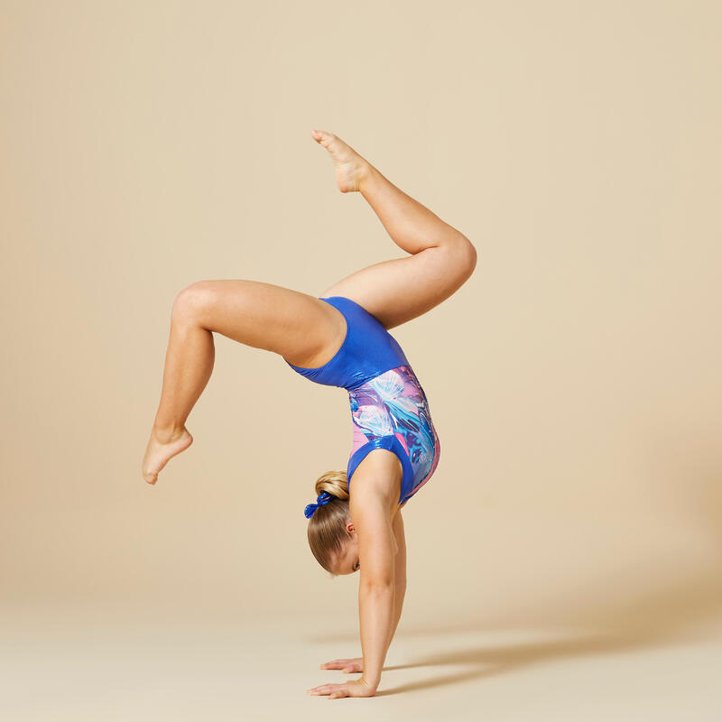 Body bambina ginnastica senza maniche con strass azzurro