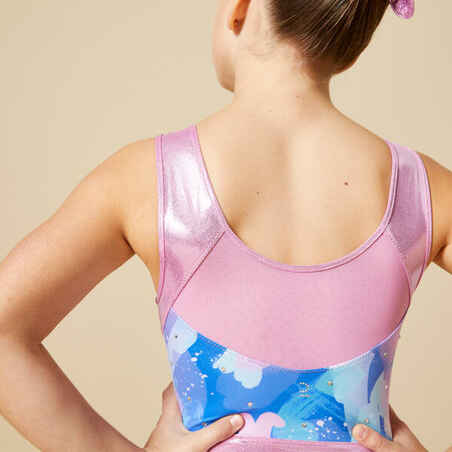 Girls' Sleeveless Gym Leotard - Pink with Sequins