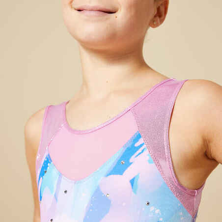 Girls' Sleeveless Gym Leotard - Pink with Sequins