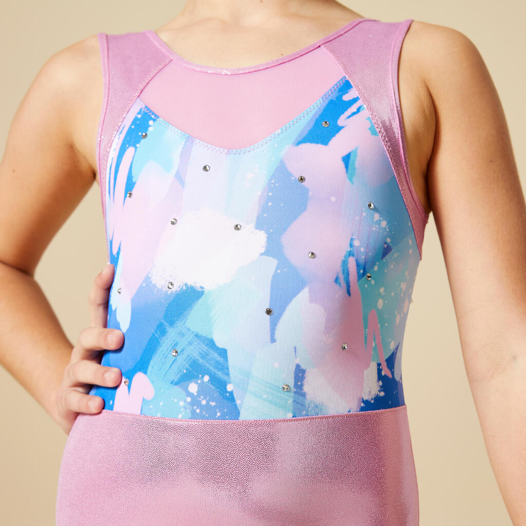 Girls' Sleeveless Gym Leotard - Print, Silver Glitter