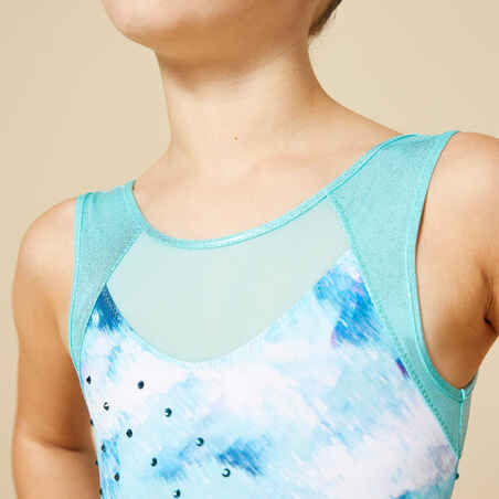 Girls' Sleeveless Gym Leotard - Turquoise with Sequins