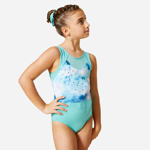 
      Triko za gimnastiku bez rukava za djevojčice tirkizni sa šljokicama
  