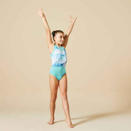 Girls' Sleeveless Gym Leotard - Turquoise with Sequins