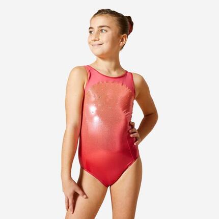 Justaucorps gym fille 900 rose orangé