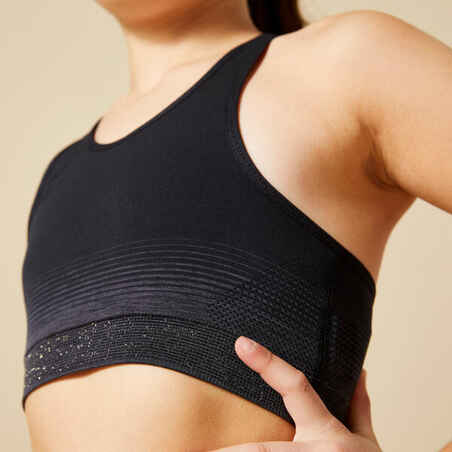 Girls' Gym Sports Bra 580 - Black/Dark Grey