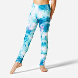 Girls' High-Waist Gym Leggings  - Turquoise Print