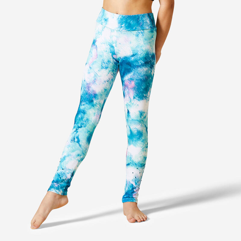 Leggings de Ginástica Cintura Subida Menina Estampado Turquesa