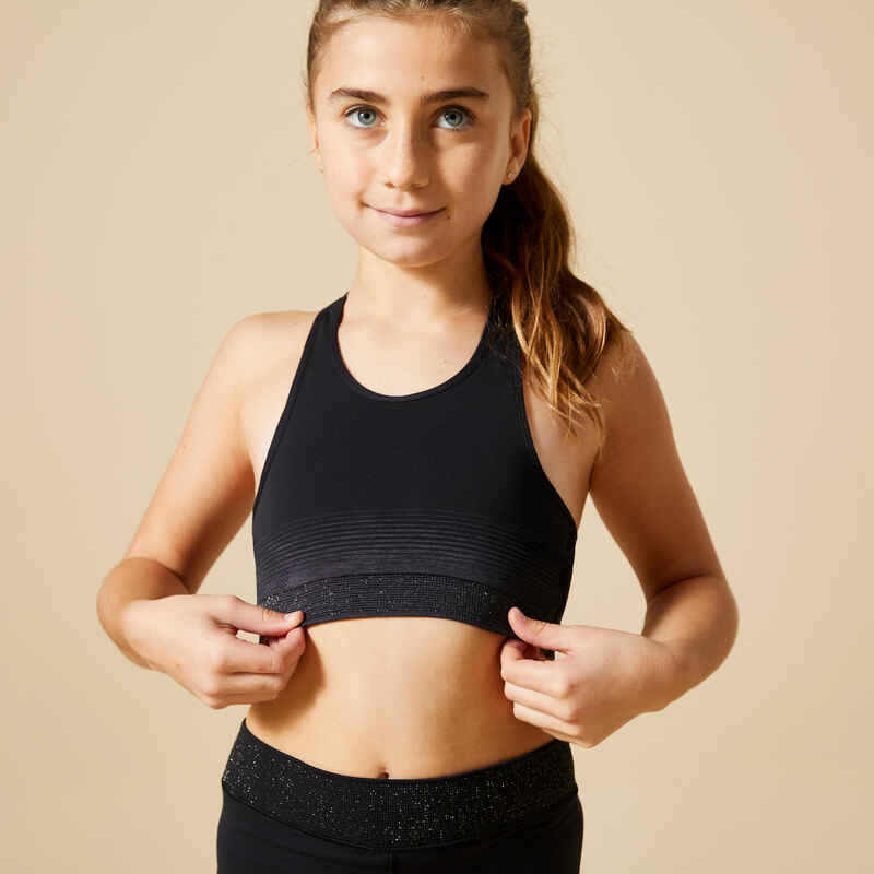 Girls' Gym Sports Bra 580 - Black/Dark Grey