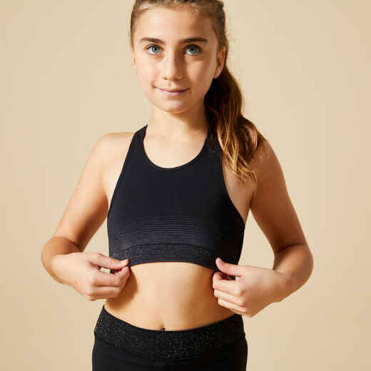 
      Girls' Gym Sports Bra 580 - Black/Dark Grey
  