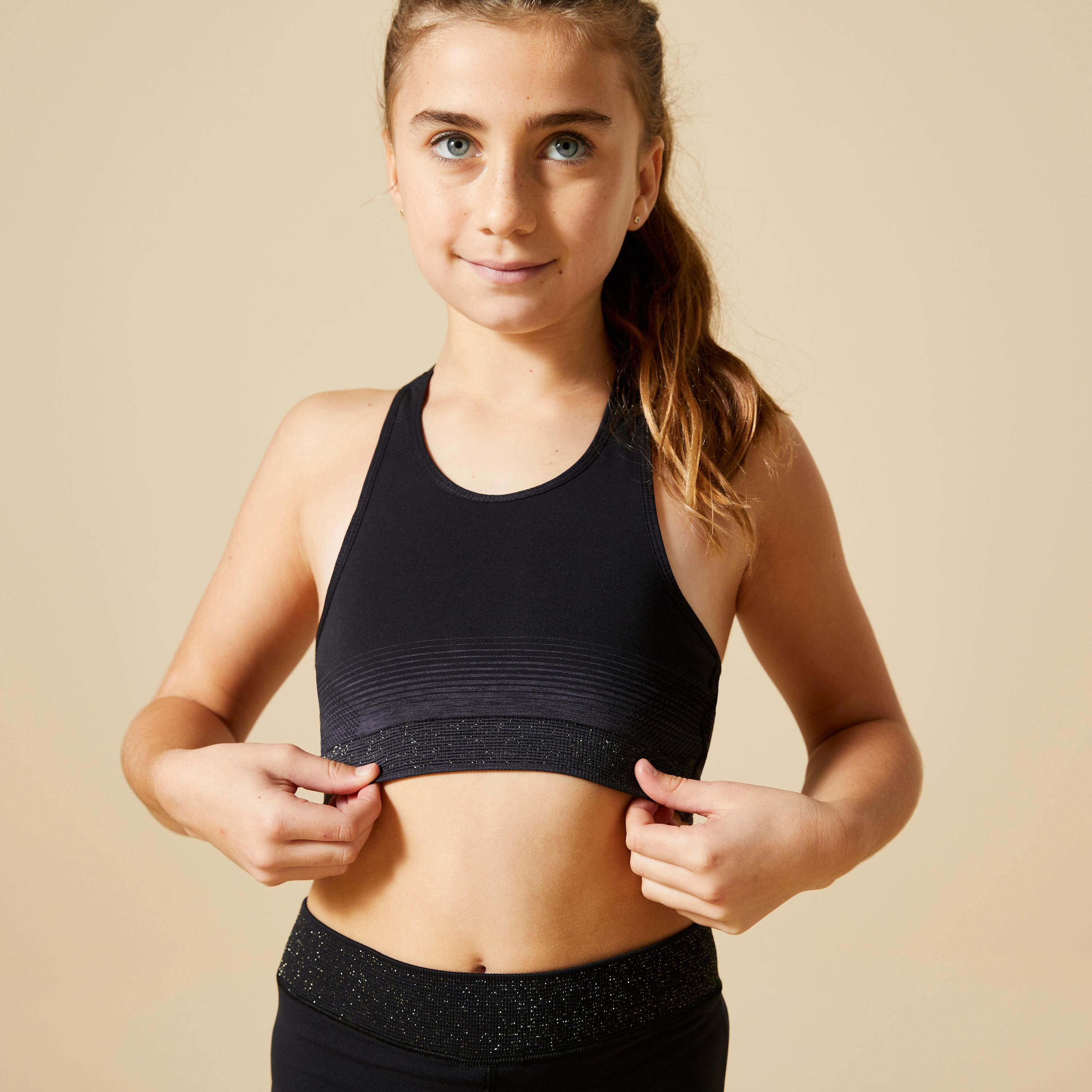 Girls' Gym Sports Bra 580 - Black/Dark Grey 1/6