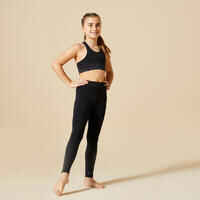 Girls' Gym Glittery Waistband Leggings Seamless 580 - Black/Pink