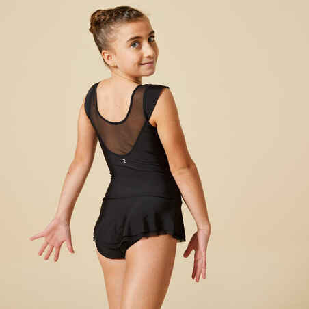 Girls' Sleeveless Rhythmic Gymnastics Skirted Leotard - Black with Rhinestones