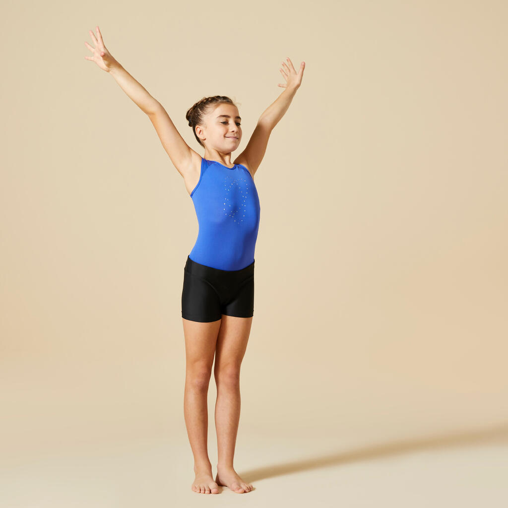 Gymnastikanzug ärmellos Kinder Mädchen Rundhalsausschnitt - 540 blau/weiss