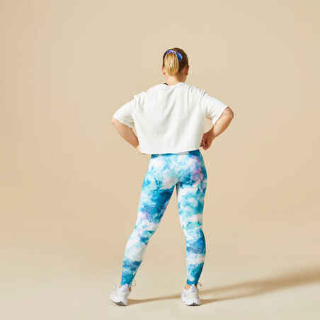 Girls' High-Waist Gym Leggings  - Turquoise Print