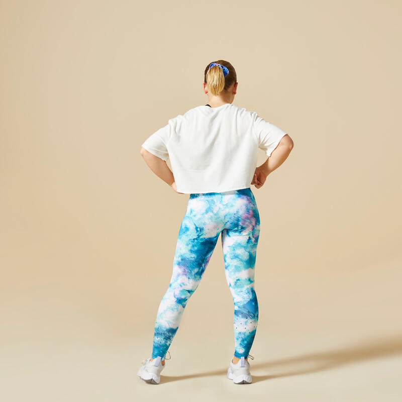 Leggings de Ginástica Cintura Subida Menina Estampado Turquesa